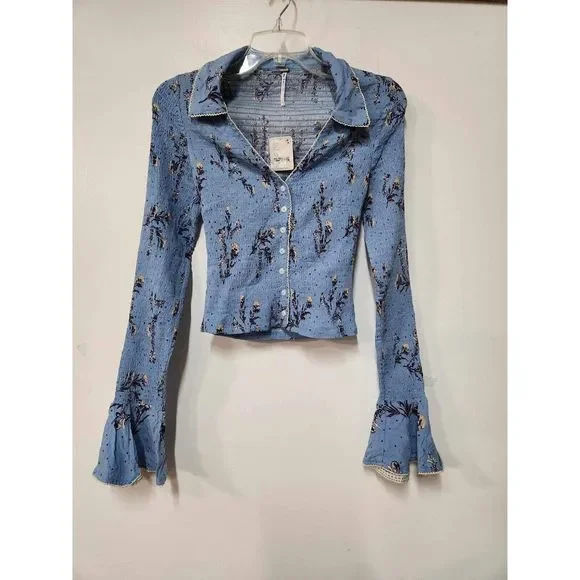 Free People Amelia Printed Blouse  Size Xs. A38 - Picture 4 of 6